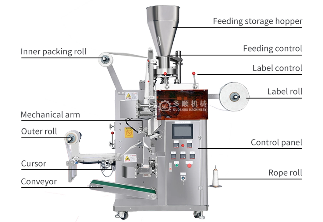 Automatic Inner and Outer Bag Coffee Herbal Powder Tea Bag Filling Packing Making Machine with Line and Label